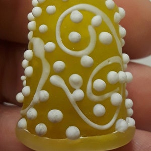Handmade Lampwork Glass Thimble -Frosted Yellow Filigree- SRA S105