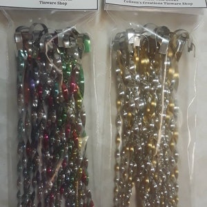 Tin Icicles Christmas Ornaments- Assorted-7 1/2 inch long Tapered- Bag of 28-in Jeweled tones or Traditional Gold and Silver-made by Colleen
