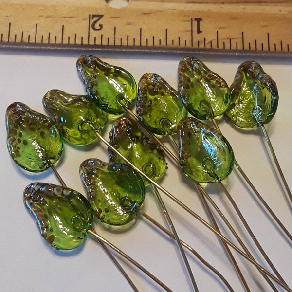 Handmade Glass Leaf Headpin Findings-Set of Ten Headpins