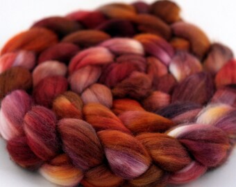 Sangria - Handpainted Merino wool/Tussah silk/ blend top/roving - 4 oz