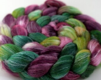 Dragonfruit - Handpainted Merino wool/Tussah silk/Bamboo  blend top/roving - 4 oz