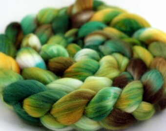 Ginkgo - Handpainted Merino/Silk blend wool top/roving - 4 oz