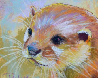 Otter in pastel an original painting by Pattie Wall