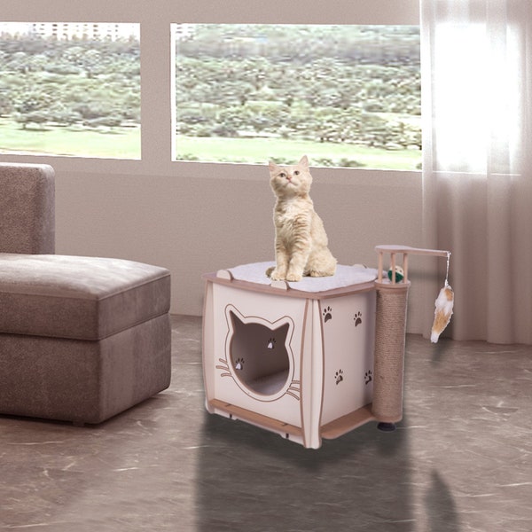 Single Storey Cat House, Wooden Cat House, Scratching Post, Cat Tower, Cat Toys, Pet Gifts, Wooden House