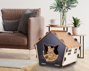 Cushioned Cat House, Cat Bed, Wooden Pet House, Healthy Cat House, Economical Cat House, Cat Decoration, Cat House, Pet Gifts