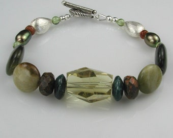 Striking Lemon Citrine and Sterling Silver Bracelet Multi Gemstone Bracelet Statement Bracelet