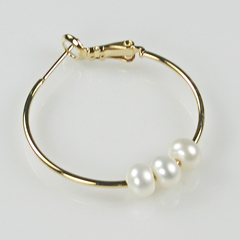 Gold and White Freshwater Pearl Hoop Earrings image 4