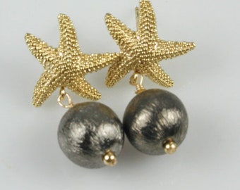 Gold Starfish and Gunmetal Silver Stud Earrings