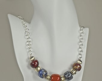 Multi-Gemstone and Silver Adjustable Statement Necklace