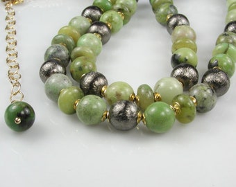 Long Green Chrysoprase and Gold Adjustable Necklace