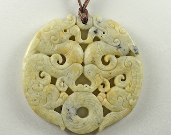 Carved Jade Pendant Necklace Antique Replica