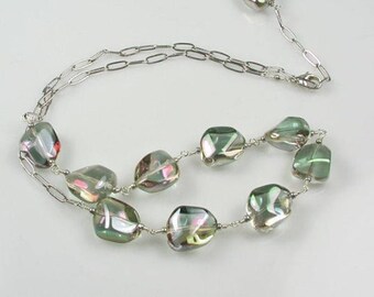 Iridescent Crystal Pebbles Sterling Silver Station Necklace