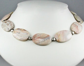 Jasper and Sterling Silver Choker Necklace  - Creamy Nude Shades