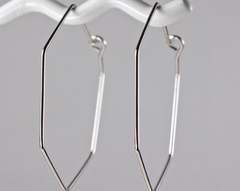 Silver Hexagon Medium Hoop Earrings