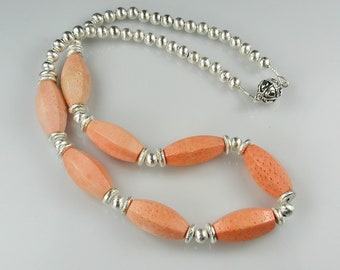 Coral and Silver Necklace - Pink Sponge Coral