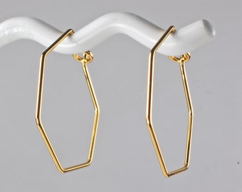 Gold Hexagon Medium Hoop Earrings