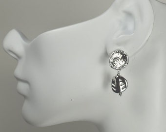 Rustic Silver Stud Earrings with Silver Leaf Charms