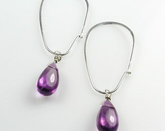 Amethyst Silver Hoop Earrings Purple