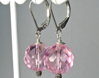 Pink Quartz Ball Silver Dangle Earrings