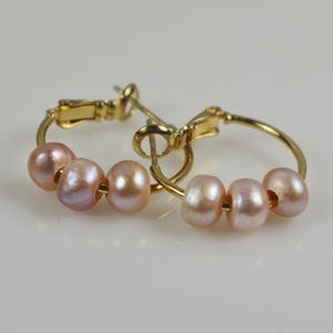 Pink Pearl Gold Hoop Earrings: Dainty Freshwater Pearl Jewelry