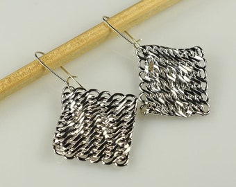 Silver Mesh Squares Dangle Earrings Silver Mesh Diamond Shapes