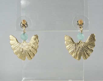 Gold and Green Gingko Leaf Post Earrings