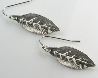 Silver Leaf Dangle Earrings: Sterling Silver Ear Wires, Nature-Inspired