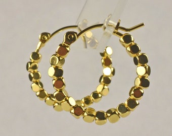 Beaded Gold Hoop Earrings Shiny Small Hoops