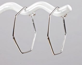 Silver Hexagon Small Hoop Earrings