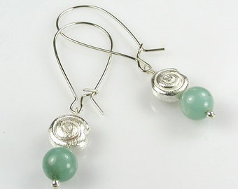 Light Blue Angelite and Silver Wire Casual Dangle Earrings