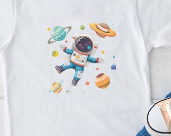 Galaxie // Astronaute // T-shirt blanc // Coton // T-shirt pour tout-petit // T-shirt pour bébé // Mode enfant // Vêtements pour bébé // Adorable design