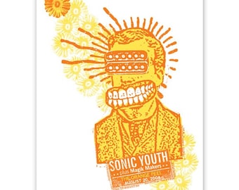 Sonic Youth, Kim Gordon Thurston Moore concert poster, silkscreen NC gigposter screenprint, Humbucker head.