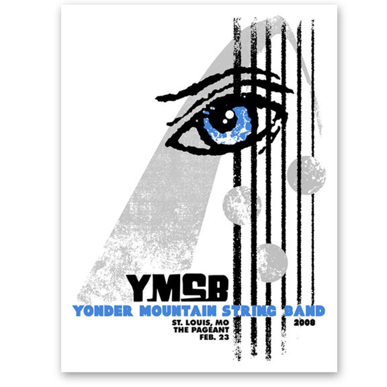 Yonder Mountain String Band eye arch concert poster, blue, grey, silkscreen St. Louis gigposter screenprint. image 1