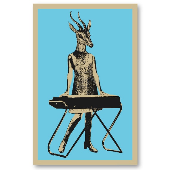 60s style Gazelle Keyboard Player girl Rock Band 11x17 silkscreen Art Print Poster screenprinted by hand. Great for musicians.