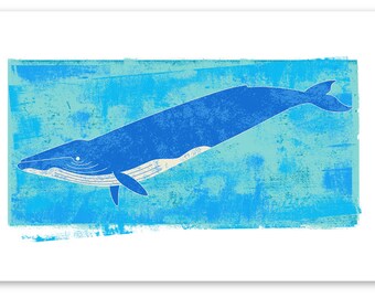 Baleine bleue graphique 11 x 17 mat Art copie de la série d’affiches de baleines. Design - nautique - océan - Animal-