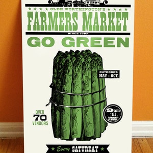 Go Green Asparagus Letterpress Poster - 11x17 Farmers Market Print - Made in Ohio featuring vintage woodtype - vegetable