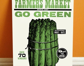 Go Green Asparagus Letterpress Poster - 11x17 Farmers Market Print - Made in Ohio featuring vintage woodtype - vegetable