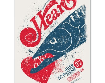 Rock band HEART Barracuda Concert Poster, silkscreen Ohio gigposter screenprinted by hand. 18 x 24