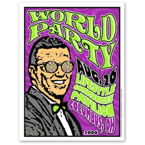 WORLD PARTY Cartel del concierto de Karl Wallinger, serigrafía de Columbus Ohio gigposter serigrafía psicodélica.