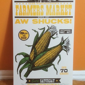 Corn on the Cob Letterpress Poster Aw Shucks - 11x17 Farmers Market Print - Made in Ohio featuring vintage woodtype - vegetable