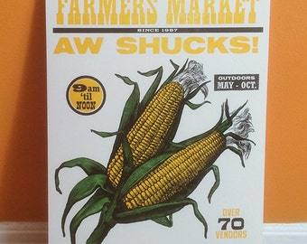 Corn on the Cob Letterpress Poster Aw Shucks - 11x17 Farmers Market Print - Made in Ohio featuring vintage woodtype - vegetable