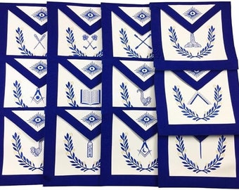 Masonic Blue Lodge Officers Aprons with wreath - Set of 12 Aprons