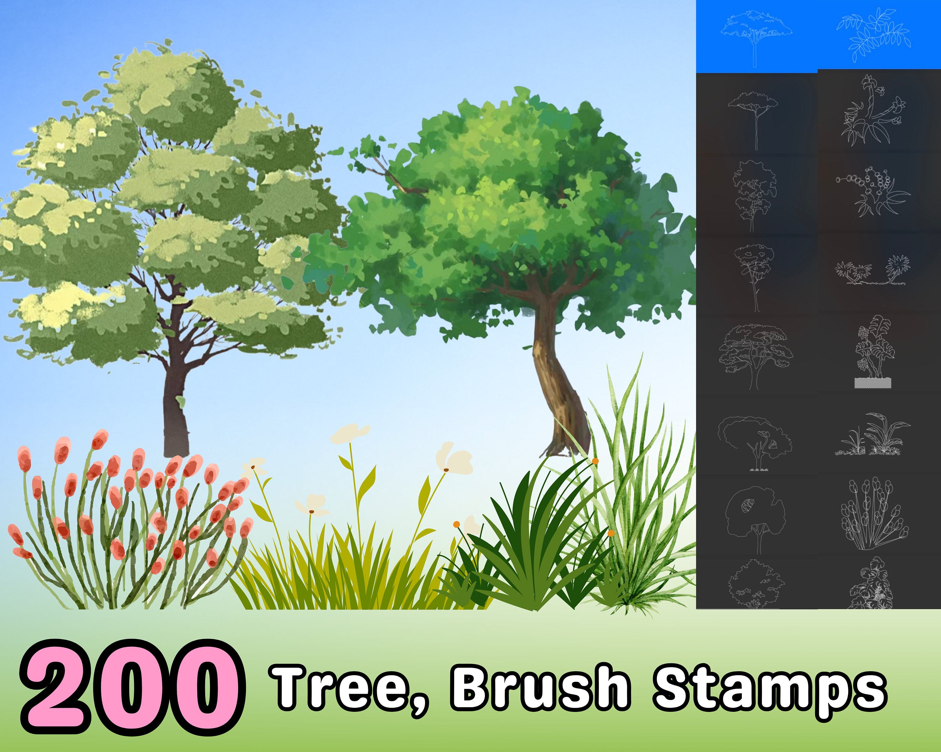 800+ Procreate Flower Stamps, Botanical Illustration Brush Set - Etsy