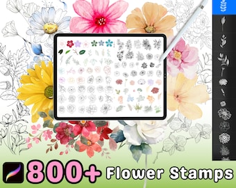 Ponad 800 stempli kwiatowych Procreate, zestaw pędzli do ilustracji botanicznych