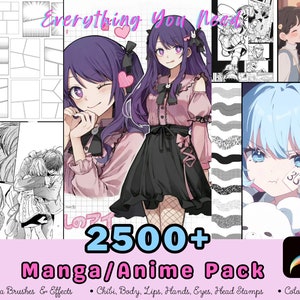 Paquete de más de 2500 pinceles de manga y anime para Procreate, sellos Chibi para Procreate, pinceles de manga para Procreate, pinceles de anime para Procreate, sellos de anime para Procreate