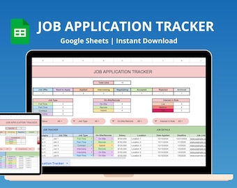 Bewerbung Tracker Google Sheets, Stellenplaner, Vorstellungsgespräch und Stellensuche, Bewerbungsvorlage, einfache Dashboard-Kalkulationstabelle, Karriere
