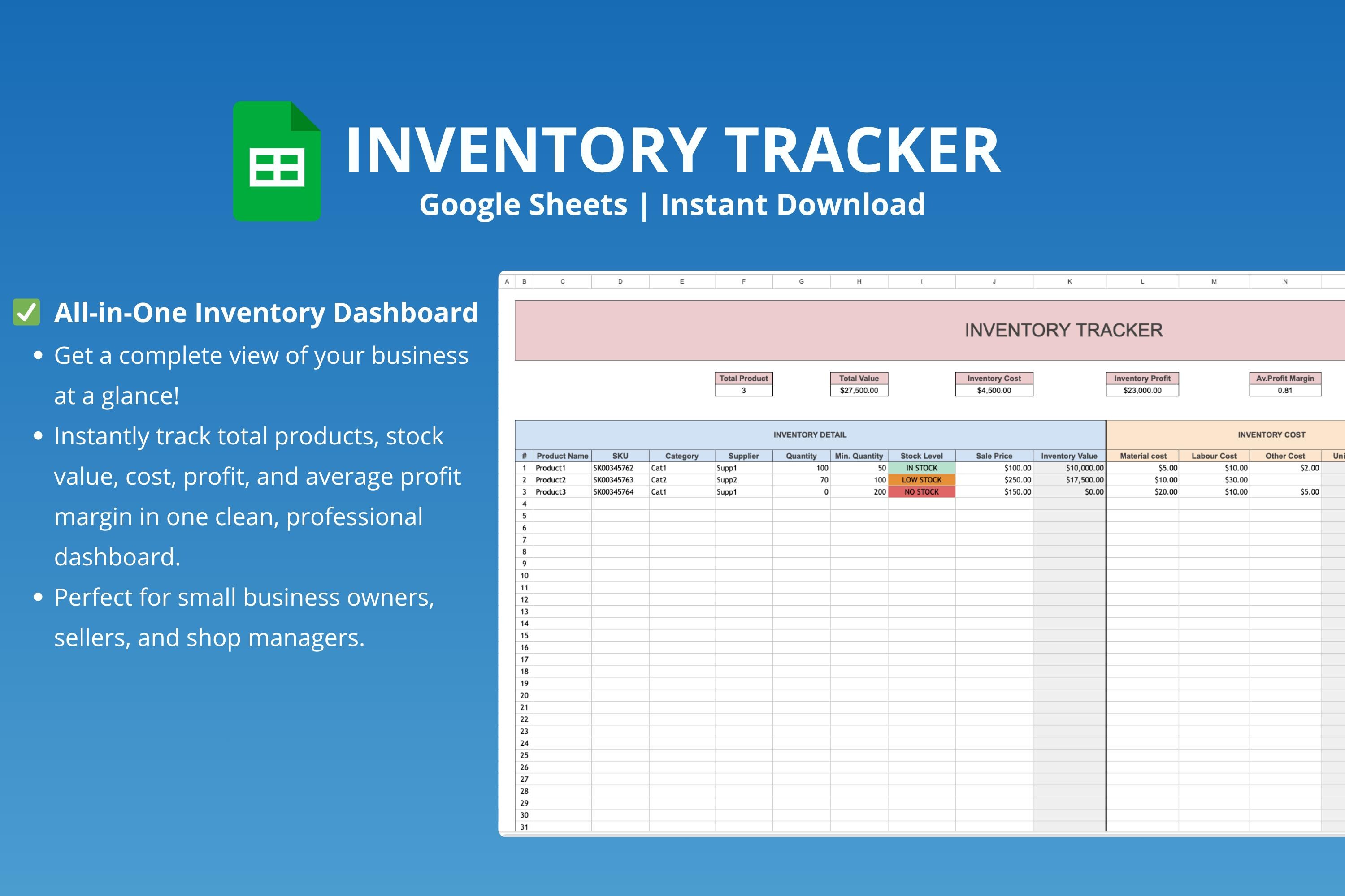 Inventory Tracker Spreadsheet | Small Business Inventory Template ...