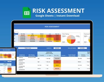 Risk Assessment Template | Business Spreadsheet | Risk Management | Fillable Risk Assessment | Risk Register Spreadsheet