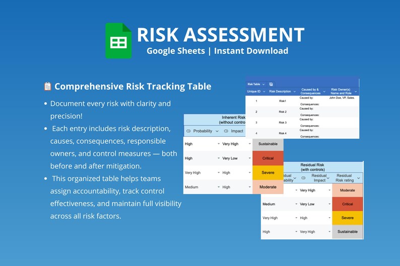 Colour Coded Risk Register Risk Assessment Template | Business Spreadsheet | Risk Management ...