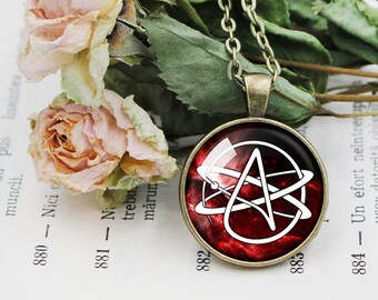 Atheist Symbol Pendant Necklace, Atom Chain Symbol Keychain, Atomic Whirl Religious Disbelief, Godless Atheist Amulet Talisman, Non believer